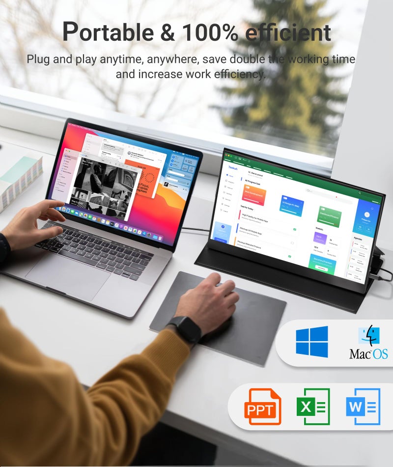 Ingnok Portable Monitor, 15.6inch FHD 1080P Travel Monitor, Ultra-Thin, USB-C Plug&Play, Built-in Speakers, Portable Screen for Laptop, Mac, Switch/PS5, Travel&Office Assistant - Image 4