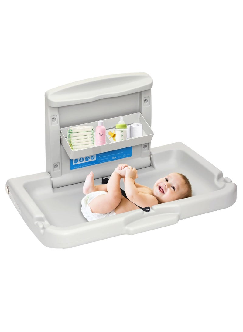 WALALLA Commercial Baby Changing Station,Wall Mounted Baby Changing Station with Safety Strap,Wall Mounted Changing Table for Commercial Bathroom - Image 1