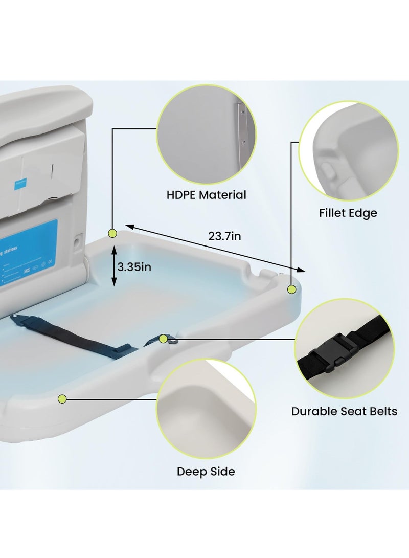 WALALLA Commercial Baby Changing Station,Wall Mounted Baby Changing Station with Safety Strap,Wall Mounted Changing Table for Commercial Bathroom - Image 2