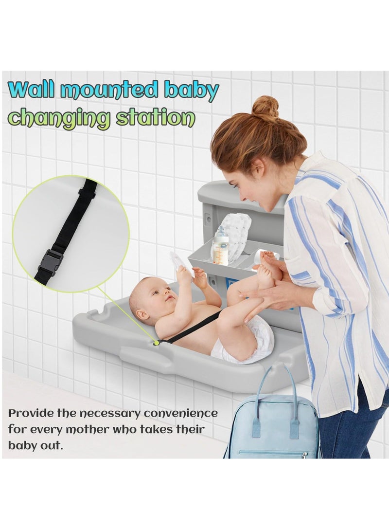 WALALLA Commercial Baby Changing Station,Wall Mounted Baby Changing Station with Safety Strap,Wall Mounted Changing Table for Commercial Bathroom - Image 4
