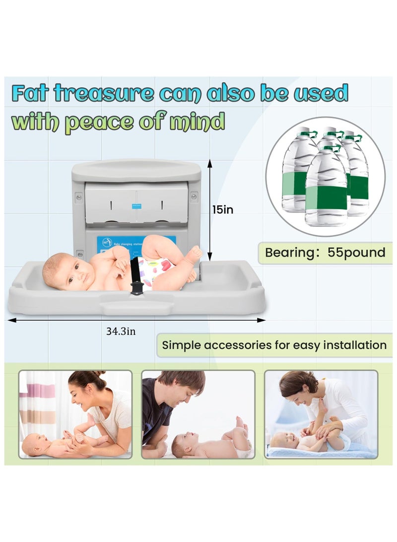 WALALLA Commercial Baby Changing Station,Wall Mounted Baby Changing Station with Safety Strap,Wall Mounted Changing Table for Commercial Bathroom - Image 3