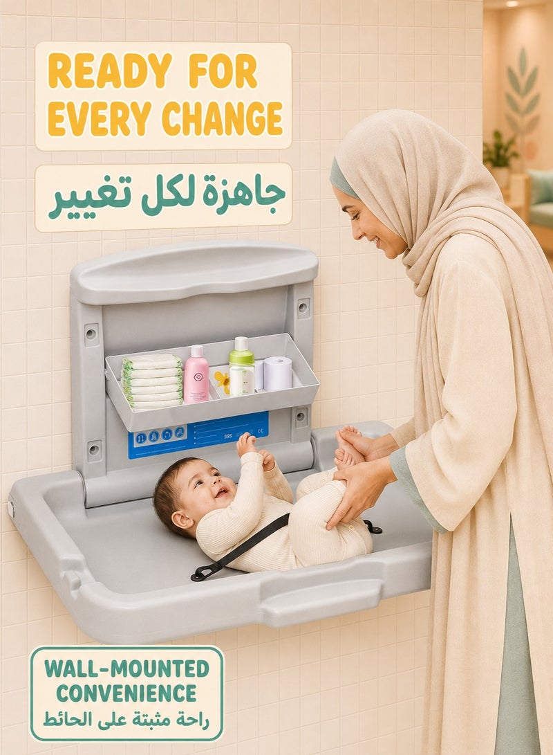 WALALLA Commercial Baby Changing Station,Wall Mounted Baby Changing Station with Safety Strap,Wall Mounted Changing Table for Commercial Bathroom - Image 2