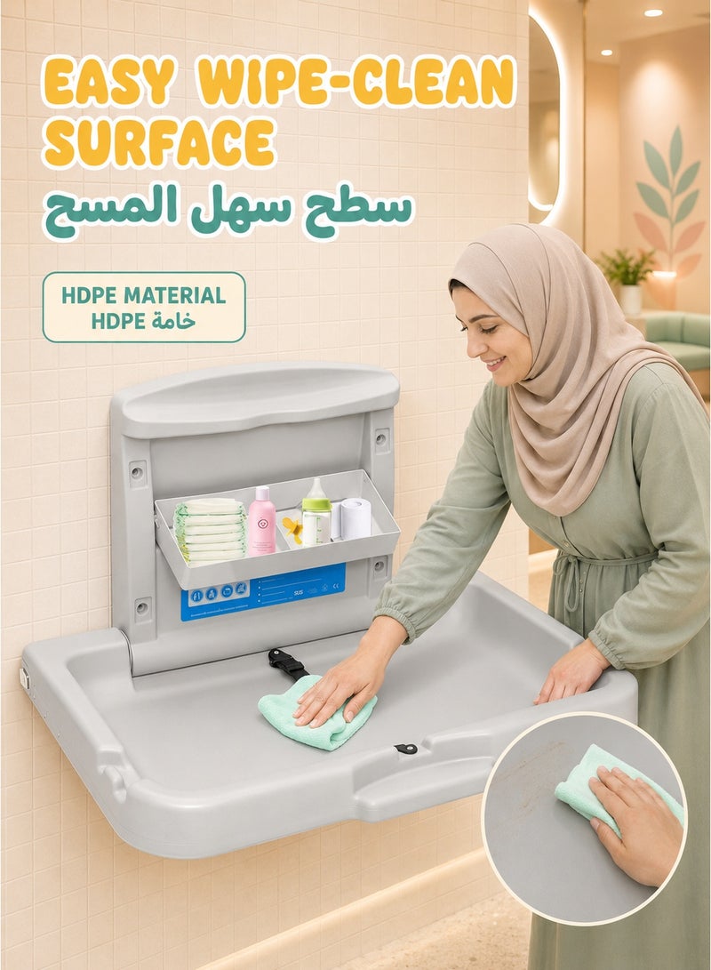 WALALLA Commercial Baby Changing Station,Wall Mounted Baby Changing Station with Safety Strap,Wall Mounted Changing Table for Commercial Bathroom - Image 4