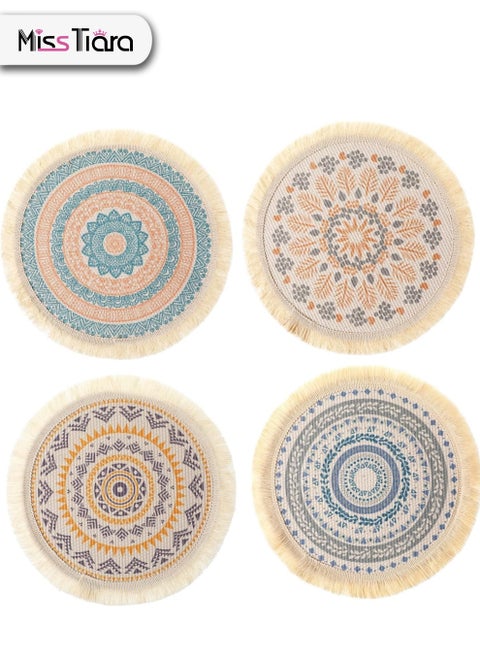 Set of 4 Placemats Modern Style Dinner Fabric Tassel Table Placemats Dining Room Decor for Parties Farmhouse BBQ Holidays or Daily Table Use Assorted