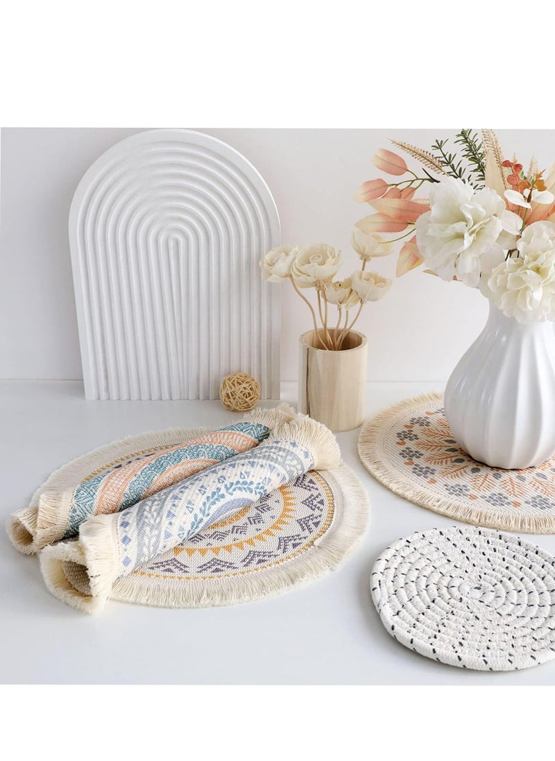 MissTiara - Set of 4 Placemats Modern Style Dinner Fabric Tassel Table Placemats Dining Room Decor for Parties Farmhouse BBQ Holidays or Daily Table Use Assorted - Image 1