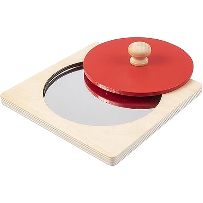 MONTESSORI MIRROR, BABY MIRROR BUTTON PUZZLE TOY, ROUND WOODEN TOY IN GEOMETRIC SHAPE, EARLY LEARNING TOY, GIFTS FOR NEWBORNS, BABIES, TODDLERS 6-12 MONTHS - Image 2