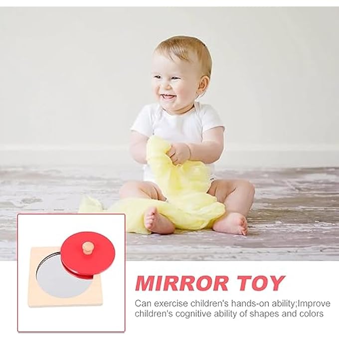 MONTESSORI MIRROR, BABY MIRROR BUTTON PUZZLE TOY, ROUND WOODEN TOY IN GEOMETRIC SHAPE, EARLY LEARNING TOY, GIFTS FOR NEWBORNS, BABIES, TODDLERS 6-12 MONTHS - Image 3
