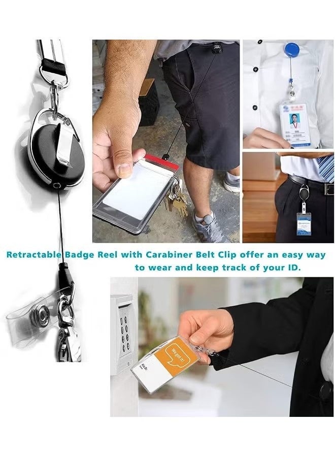 Leather ID Card Case Badge Holders with Clear ID Window Detachable Neck Lanyard Strap and Retractable Badge Reel ID Card Holders Office Badges Accessories Set-Black - Image 2