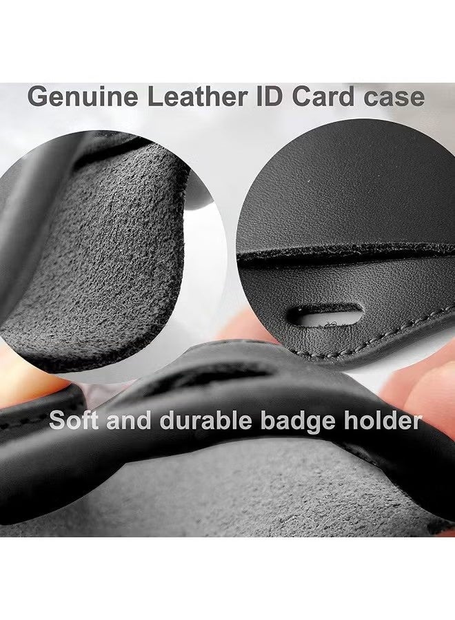Leather ID Card Case Badge Holders with Clear ID Window Detachable Neck Lanyard Strap and Retractable Badge Reel ID Card Holders Office Badges Accessories Set-Black - Image 5