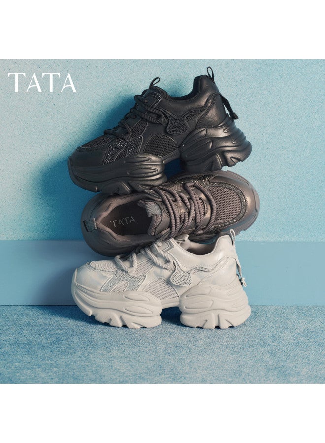 Tata Fleece-lined Women's Shoes  Spring New Height-increasing Casual Dad Sneakers Purple Gray (single Lining) Size 38 - Image 2