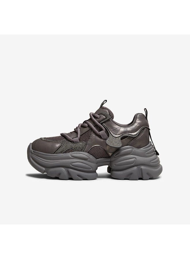 Tata Fleece-lined Women's Shoes  Spring New Height-increasing Casual Dad Sneakers Purple Gray (single Lining) Size 38 - Image 4