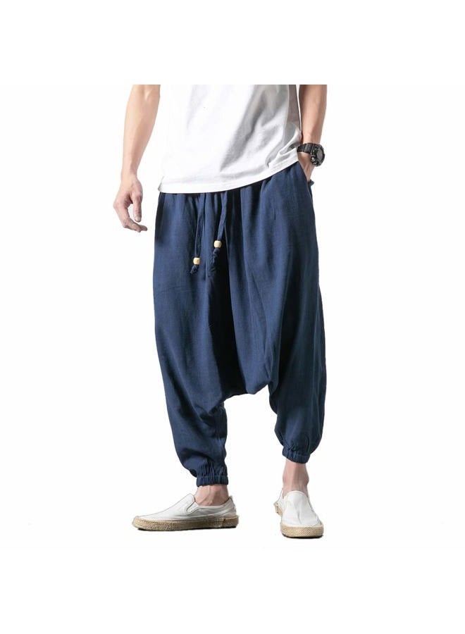 Seidarise Men's Harem Pants, Drop Crotch Pants, Genie Pants Plus Size Harem Jogge Balloon Yoga, Blue, XXL - Image 4