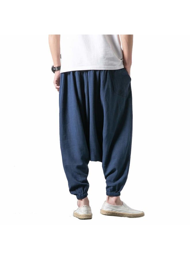 Seidarise Men's Harem Pants, Drop Crotch Pants, Genie Pants Plus Size Harem Jogge Balloon Yoga, Blue, XXL - Image 2
