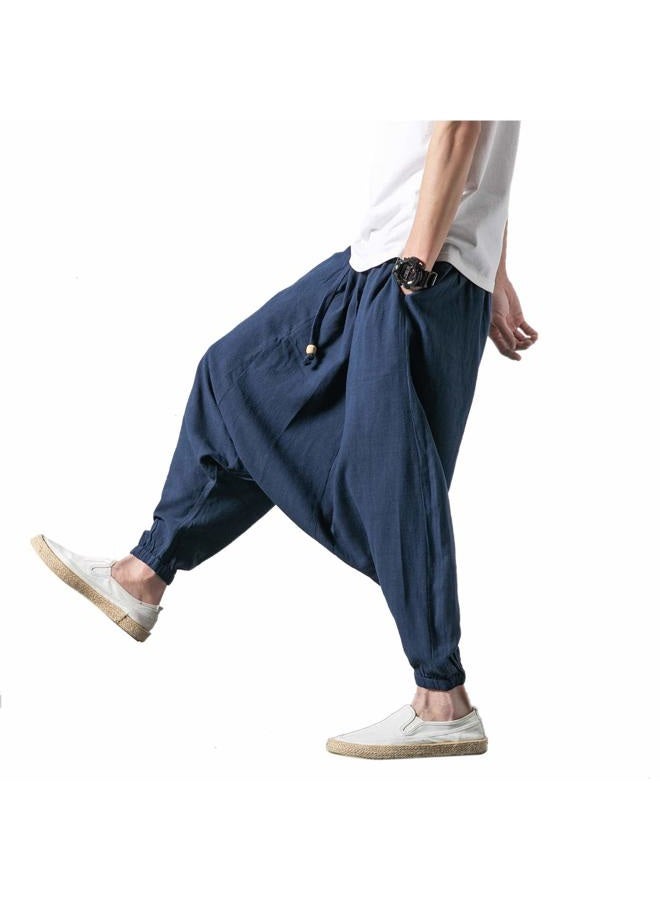 Seidarise Men's Harem Pants, Drop Crotch Pants, Genie Pants Plus Size Harem Jogge Balloon Yoga, Blue, XXL - Image 3
