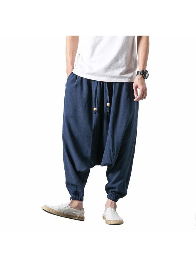 Seidarise Men's Harem Pants, Drop Crotch Pants, Genie Pants Plus Size Harem Jogge Balloon Yoga, Blue, XXL - Image 5