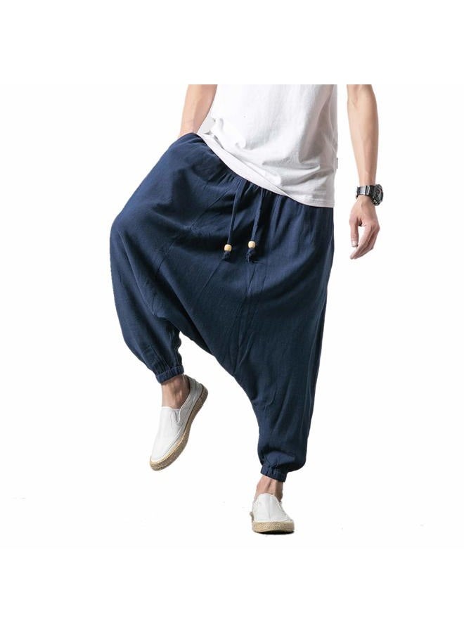 Seidarise Men's Harem Pants, Drop Crotch Pants, Genie Pants Plus Size Harem Jogge Balloon Yoga, Blue, XXL - Image 1