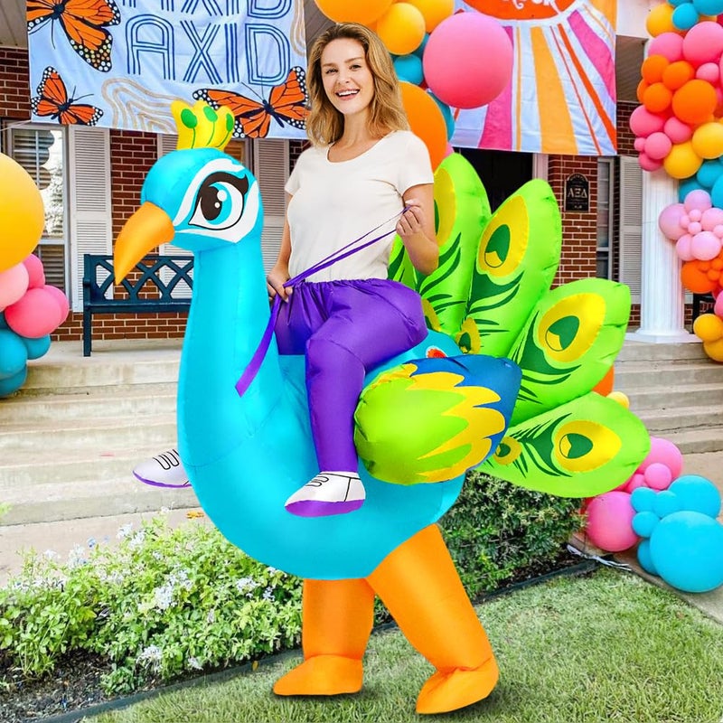 KOOY Inflatable Costume for Adult,Peacock Halloween Costumes Air Blow up Costumes for Women Girls, Funny Ride on Peacock Costume, Inflatable Suit for Men Halloween Party - Image 3