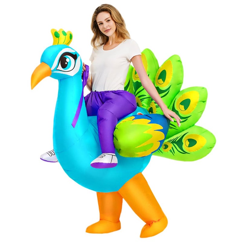 KOOY Inflatable Costume for Adult,Peacock Halloween Costumes Air Blow up Costumes for Women Girls, Funny Ride on Peacock Costume, Inflatable Suit for Men Halloween Party - Image 1