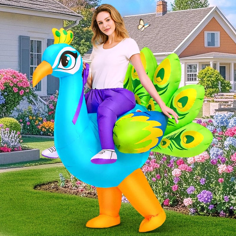 KOOY Inflatable Costume for Adult,Peacock Halloween Costumes Air Blow up Costumes for Women Girls, Funny Ride on Peacock Costume, Inflatable Suit for Men Halloween Party - Image 4