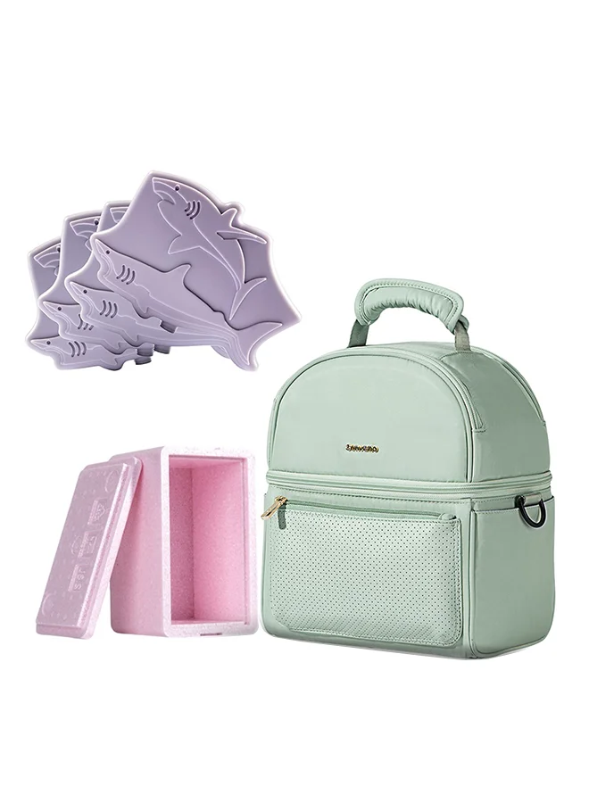 Eazy Kids SUNVENO - Insulated Lunch Bag with Thermo Box & 4 Pcs shark Ice Pack Set - Green