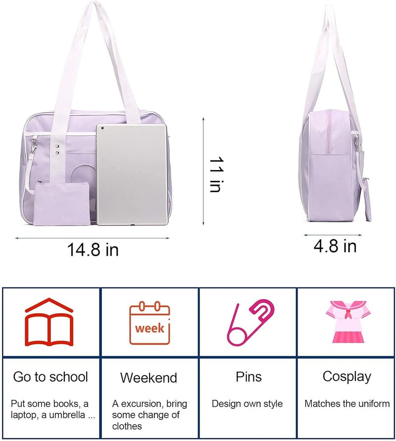 STEAMEDBUN Kawaii Ita Bag Japanese School Bag Cute Tote Bag Large Shoulder Anime Heart Purse - Image 4