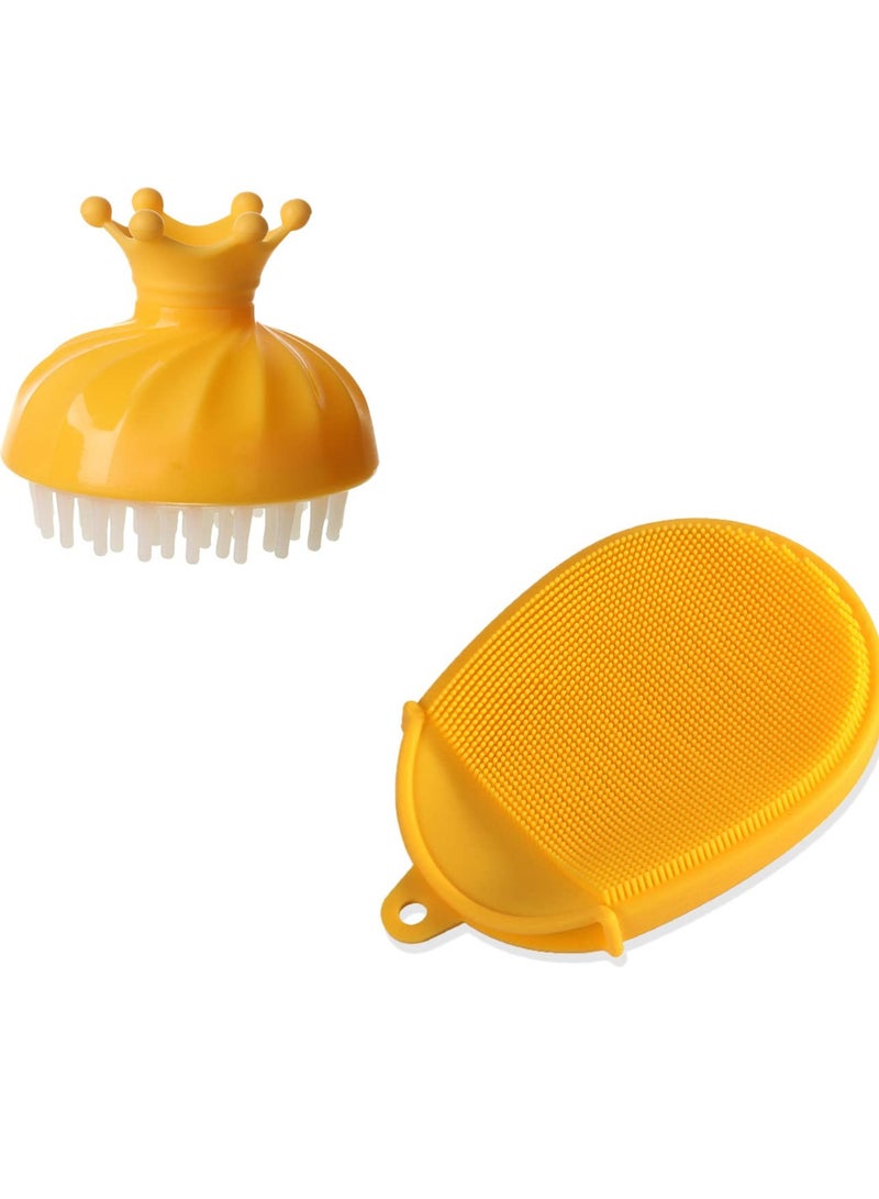 KASTWAVE فرشاة استحمام وشامبو سيليكون للأطفال 2 قطعة، فرشاة تقشير، تشمل مشط للعناية بفروة الرأس وكريم للجسم، مناسبة للعناية بشعر وأجسام حديثي الولادة والأطفال الصغار - Image 1