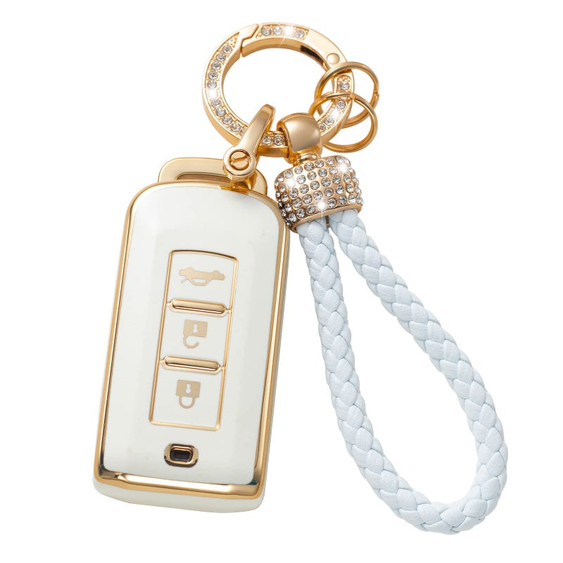 Gematay for Mitsubishi Key Fob Cover with Keychain Lanyard Key Fob Protector Shell Compatible with 3 Buttons Outlander Lancer Eclipse Mirage Keyless Entry Smart Key Case