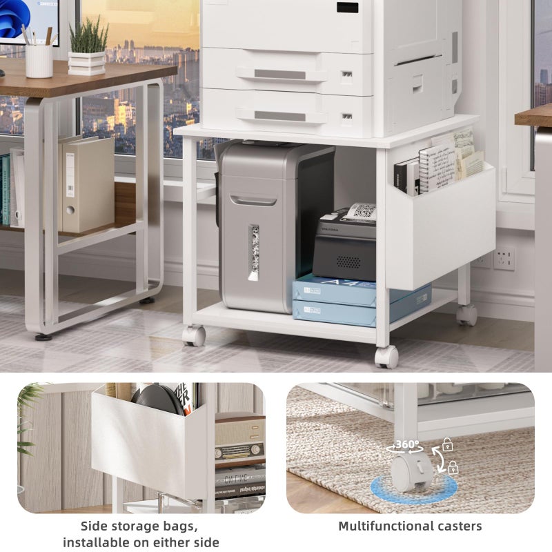 Lerliuo Large Printer Stand with Storage Shelf, 23.6 x 23.6 x 22.8 Industrial Printer Table for Home Office, Rolling Printer Cart Holder with Lockable Wheels, Mobile Mini Fridge Stand Table (White) - Image 4