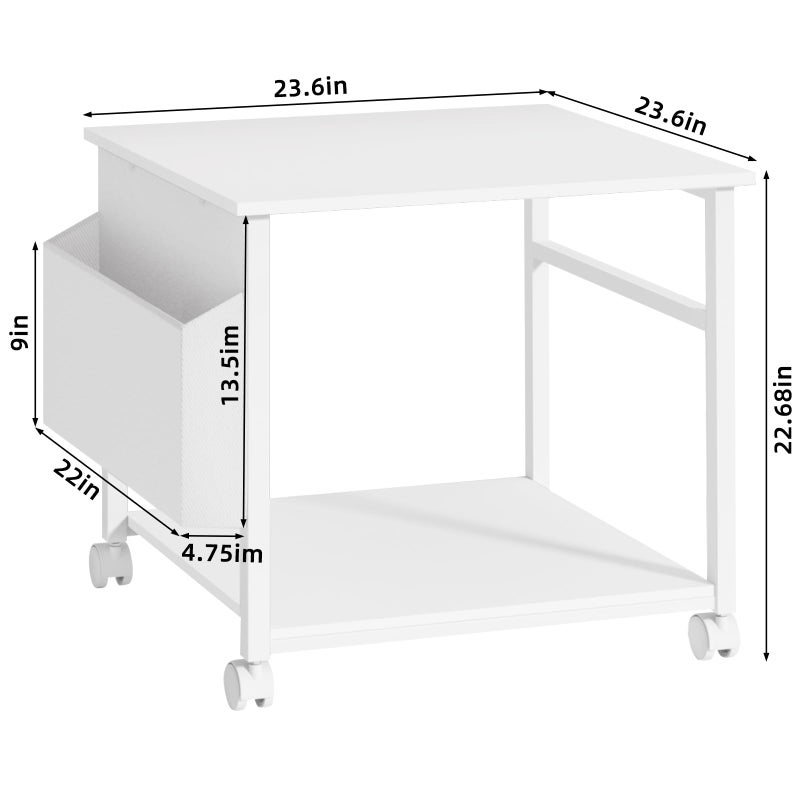 Lerliuo Large Printer Stand with Storage Shelf, 23.6 x 23.6 x 22.8 Industrial Printer Table for Home Office, Rolling Printer Cart Holder with Lockable Wheels, Mobile Mini Fridge Stand Table (White) - Image 2