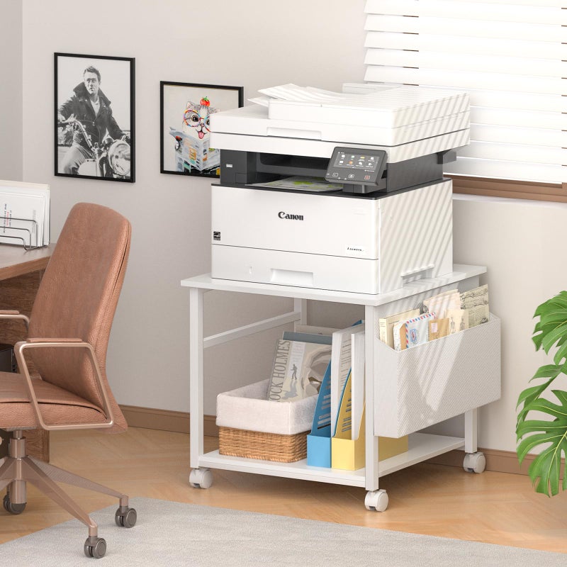 Lerliuo Large Printer Stand with Storage Shelf, 23.6 x 23.6 x 22.8 Industrial Printer Table for Home Office, Rolling Printer Cart Holder with Lockable Wheels, Mobile Mini Fridge Stand Table (White) - Image 5