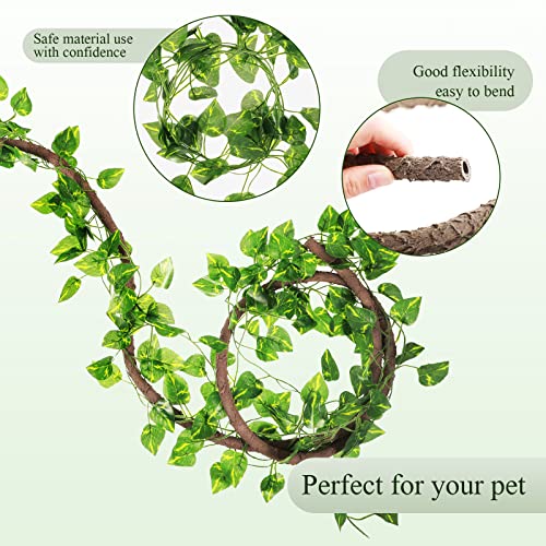 Canlierr 4 Pcs Reptile Vines, Flexible Bendable Jungle Climbing Vine Terrarium, Fake Plants for Reptiles, Artificial Leaves Terrarium Tank Pet Habitat Decor for Bearded Dragons, Lizard, Snake, Gecko - Image 2