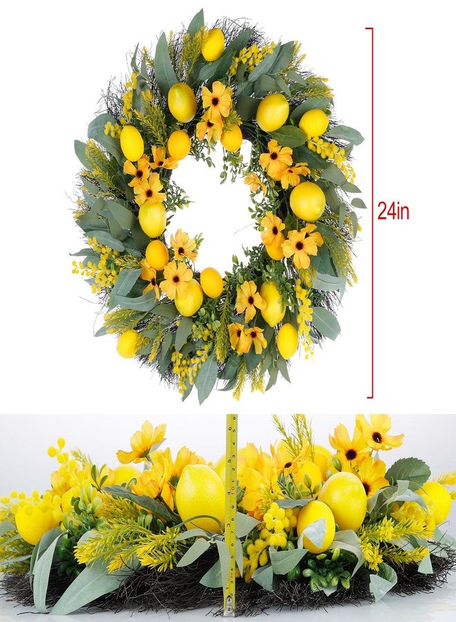 Huadanbor Summer Wreaths for Front Door, 24in Lemmer Wreaths, Eucalyptus Wreath for Front Door, Wreath Decorations for Spring, Summer, Indoors,Outdoors, corridors, Offices. (Yellow) - Image 2