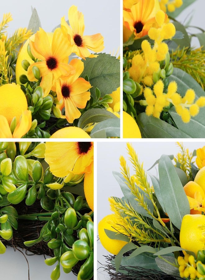 Huadanbor Summer Wreaths for Front Door, 24in Lemmer Wreaths, Eucalyptus Wreath for Front Door, Wreath Decorations for Spring, Summer, Indoors,Outdoors, corridors, Offices. (Yellow) - Image 3