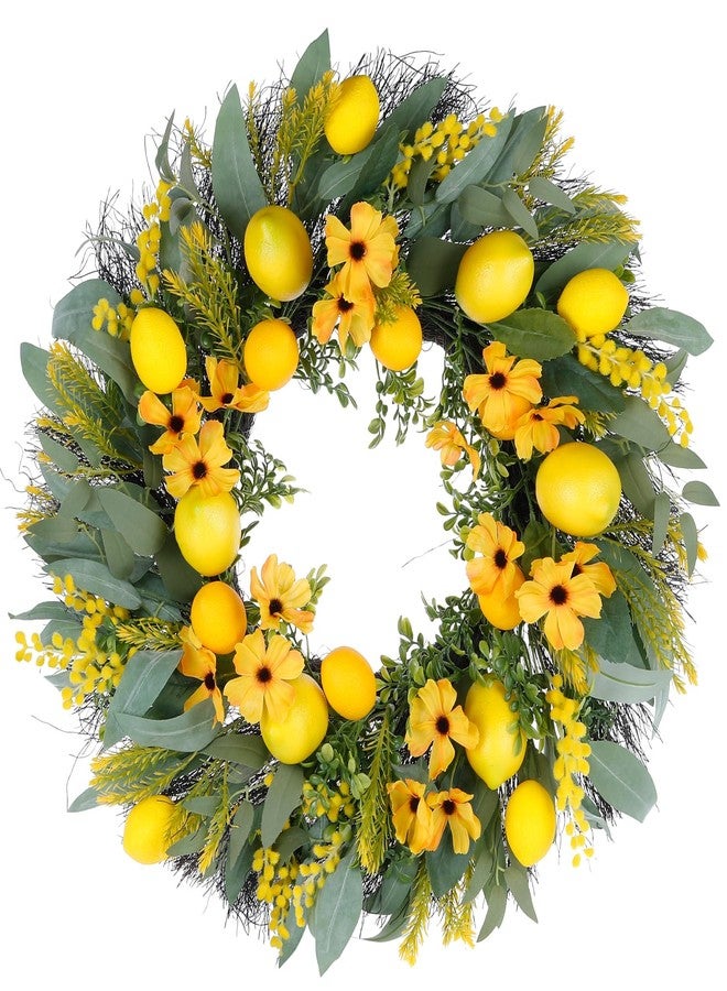 Huadanbor Summer Wreaths for Front Door, 24in Lemmer Wreaths, Eucalyptus Wreath for Front Door, Wreath Decorations for Spring, Summer, Indoors,Outdoors, corridors, Offices. (Yellow) - Image 1