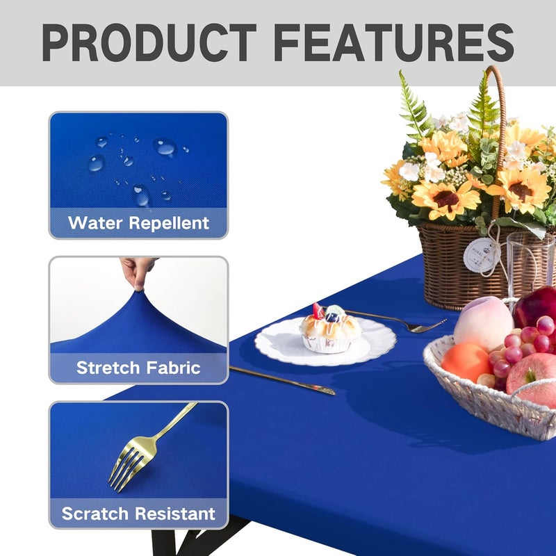 Nacuci Square Fitted Table Cover Elastic Tablecloth Stretch Spandex Table Top Cover Tables Topper Cap for Dining Kitchen Home Party Blue 34X34 Inch - Image 4