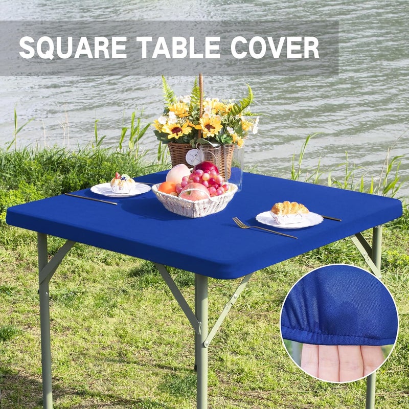 Nacuci Square Fitted Table Cover Elastic Tablecloth Stretch Spandex Table Top Cover Tables Topper Cap for Dining Kitchen Home Party Blue 34X34 Inch - Image 3
