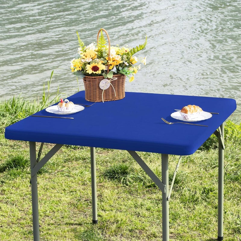Nacuci Square Fitted Table Cover Elastic Tablecloth Stretch Spandex Table Top Cover Tables Topper Cap for Dining Kitchen Home Party Blue 34X34 Inch - Image 1
