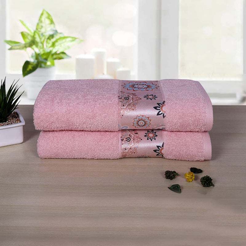 Rangoli 100% Cotton Century Bath Towels - Pack of 2, Peach, 450 GSM - Image 2