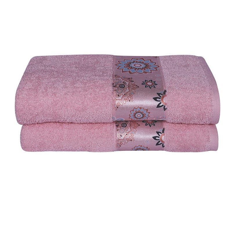 Rangoli 100% Cotton Century Bath Towels - Pack of 2, Peach, 450 GSM - Image 1