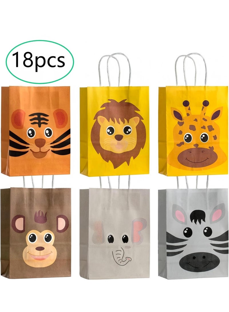 أكياس هدايا، أكياس ورقية صغيرة، مجموعة من 18 قطعة: 15 × 21 × 8 سم، أكياس لحفلات أعياد ميلاد الأطفال، أكياس توزيعات بنمط حيواني - Image 1