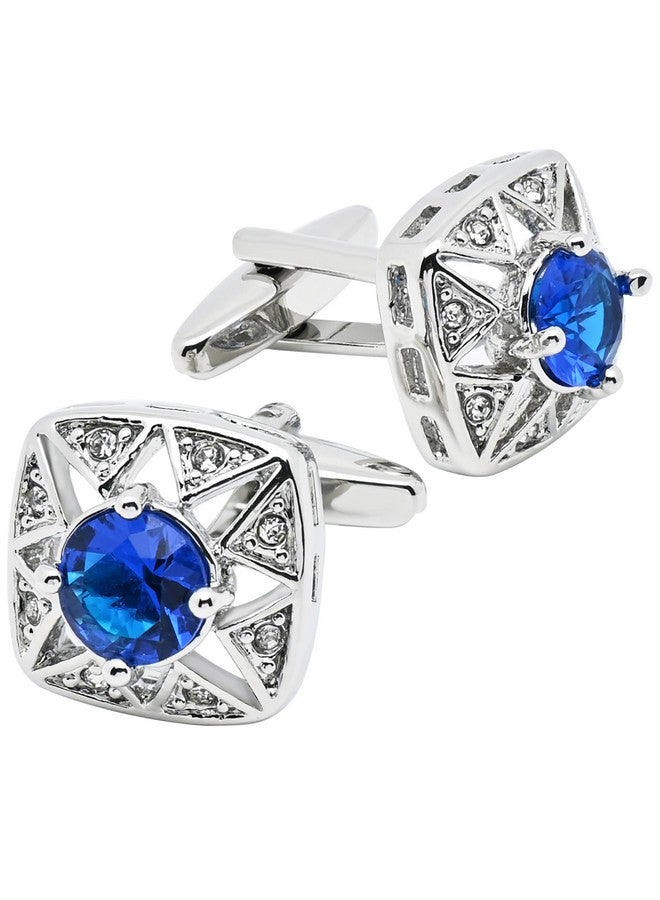 Jonwo Faceted Blue Crystal Cufflinks For Men In Gift Case Square Shape Gemstone Men'S Cufflinks Jewelry For Wedding Party Business Birthday Anniversary Dress - Image 1