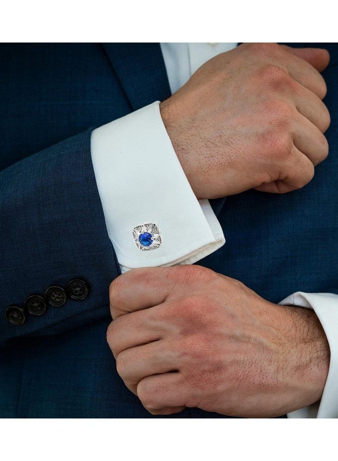 Jonwo Faceted Blue Crystal Cufflinks For Men In Gift Case Square Shape Gemstone Men'S Cufflinks Jewelry For Wedding Party Business Birthday Anniversary Dress - Image 2