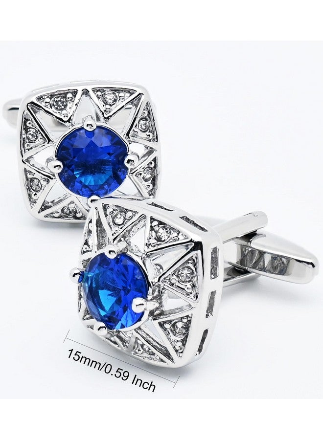 Jonwo Faceted Blue Crystal Cufflinks For Men In Gift Case Square Shape Gemstone Men'S Cufflinks Jewelry For Wedding Party Business Birthday Anniversary Dress - Image 4