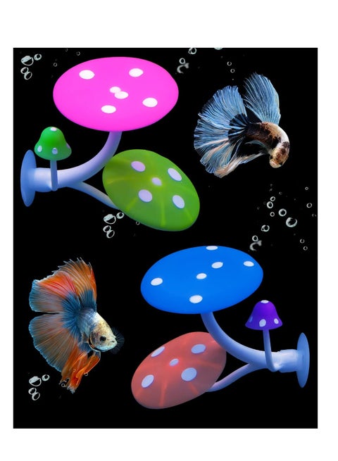 Betta Mushroom Hammock Soft Aquarium Rest Bed Fish Breeding Playing Pad with Suction Cup Silicone Ornament Decoration Colorful Lifelike Decor for Tank Landscape, 2 Pack