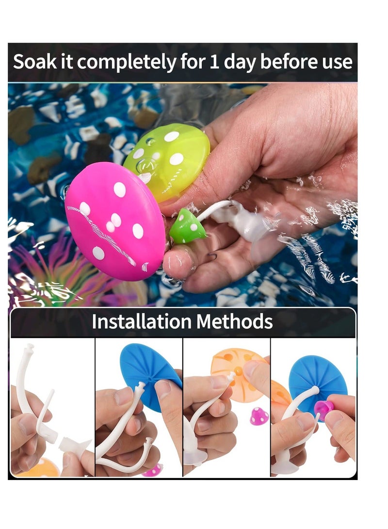 Betta Mushroom Hammock Soft Aquarium Rest Bed Fish Breeding Playing Pad with Suction Cup Silicone Ornament Decoration Colorful Lifelike Decor for Tank Landscape, 2 Pack