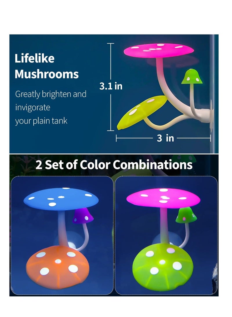 Betta Mushroom Hammock Soft Aquarium Rest Bed Fish Breeding Playing Pad with Suction Cup Silicone Ornament Decoration Colorful Lifelike Decor for Tank Landscape, 2 Pack