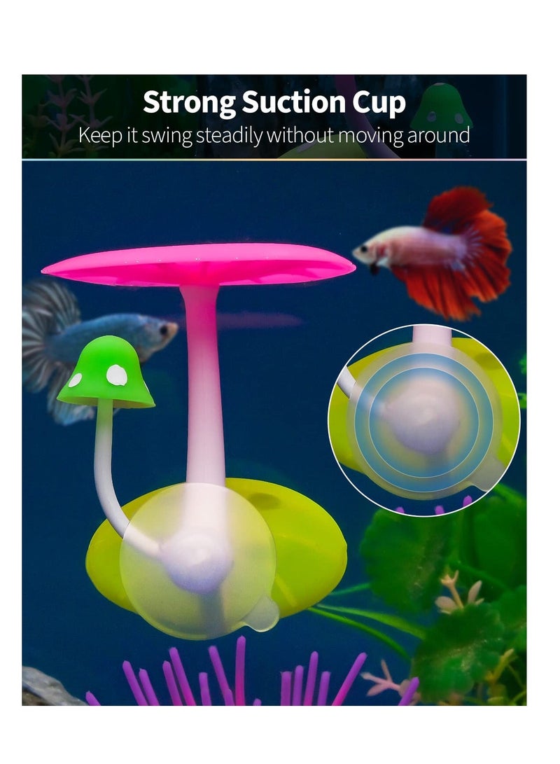 Betta Mushroom Hammock Soft Aquarium Rest Bed Fish Breeding Playing Pad with Suction Cup Silicone Ornament Decoration Colorful Lifelike Decor for Tank Landscape, 2 Pack