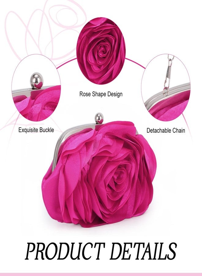 LUI SUI Floral Clutch Purse for Women Rose Evening Bag with Chain Wedding Party Handbags - Image 4