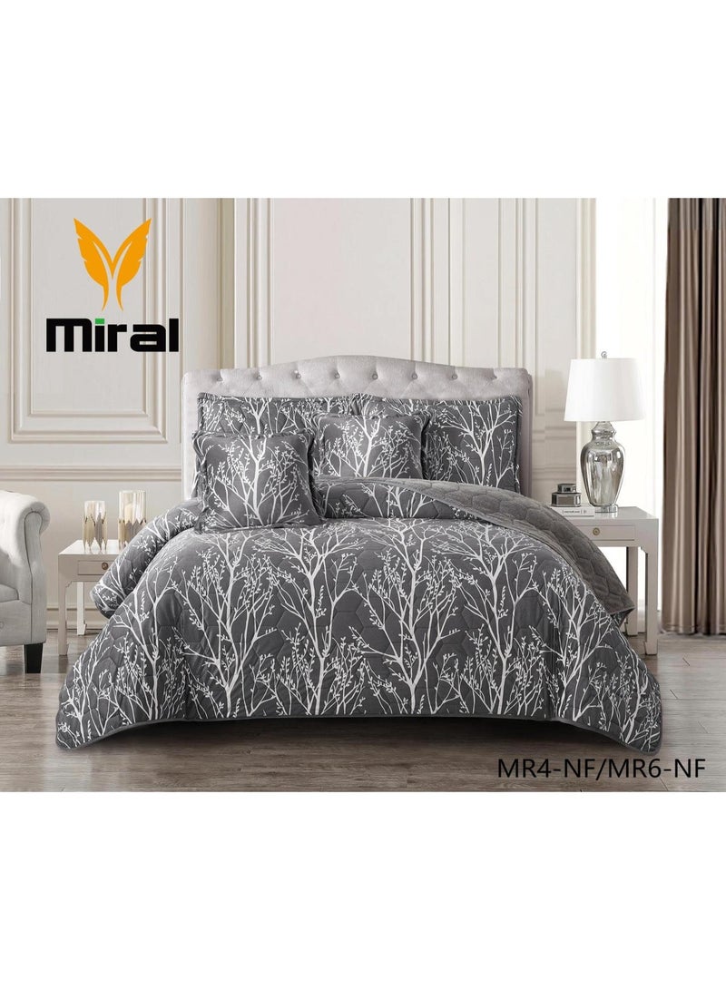 ميرال مفرش شتوي نفرين مضغوط، مقاس 240×220 سم | 6 قطع | وجه مشجر ووجه فرو، بتصميم سداسي فاخر - Image 1