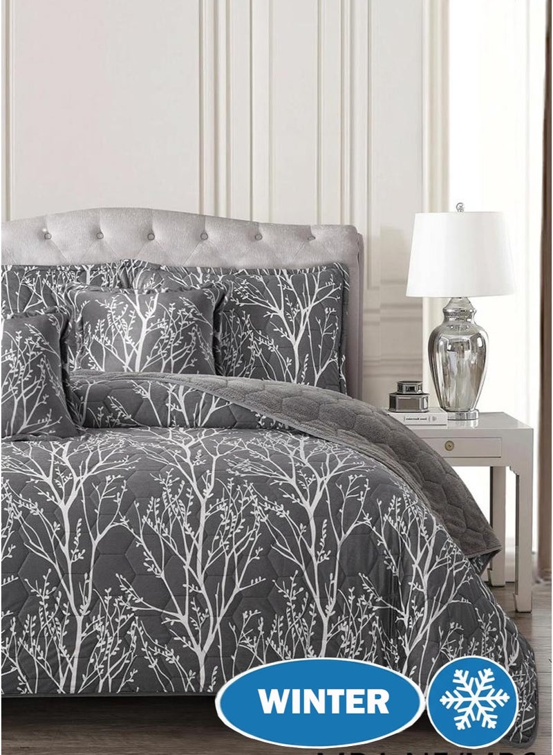 ميرال مفرش شتوي نفرين مضغوط، مقاس 240×220 سم | 6 قطع | وجه مشجر ووجه فرو، بتصميم سداسي فاخر - Image 2